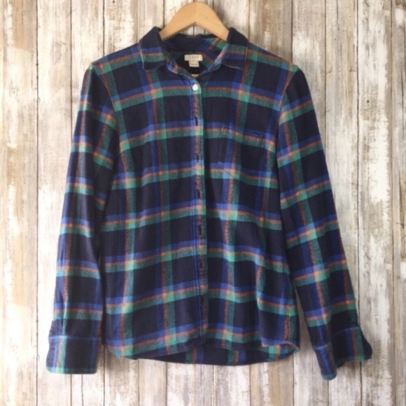 J. Crew Tops - J.Crew Blue Green Plaid Button Down Shirt Medium Cotton Casual Top